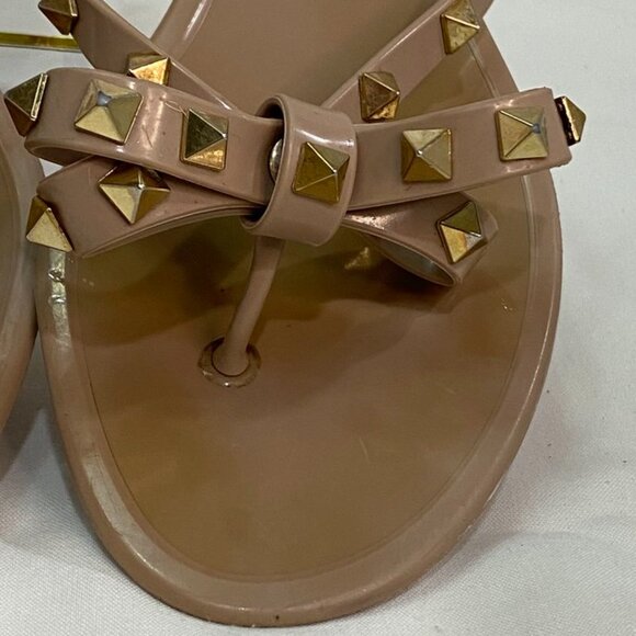 Valentino Garavani Rockstud Bow Jelly Thong Flip Flop Sandals Nude Beige 39 - Picture 12 of 15